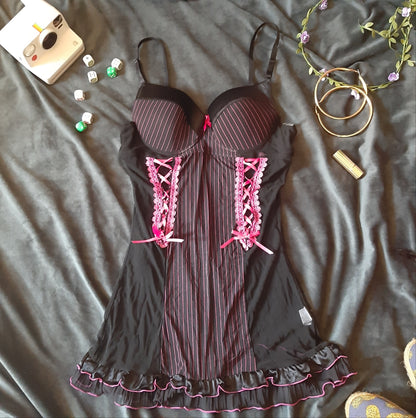 Black and pink goth style corset
