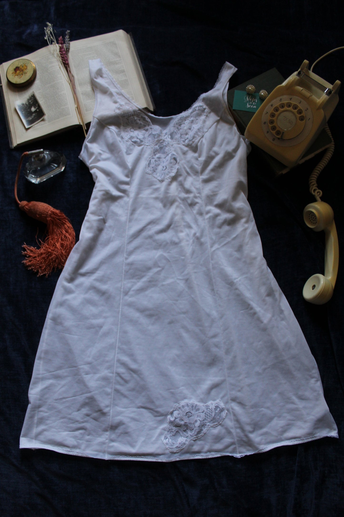 White slip with floral lace panels