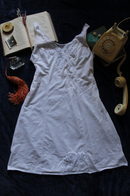 White slip with floral lace panels