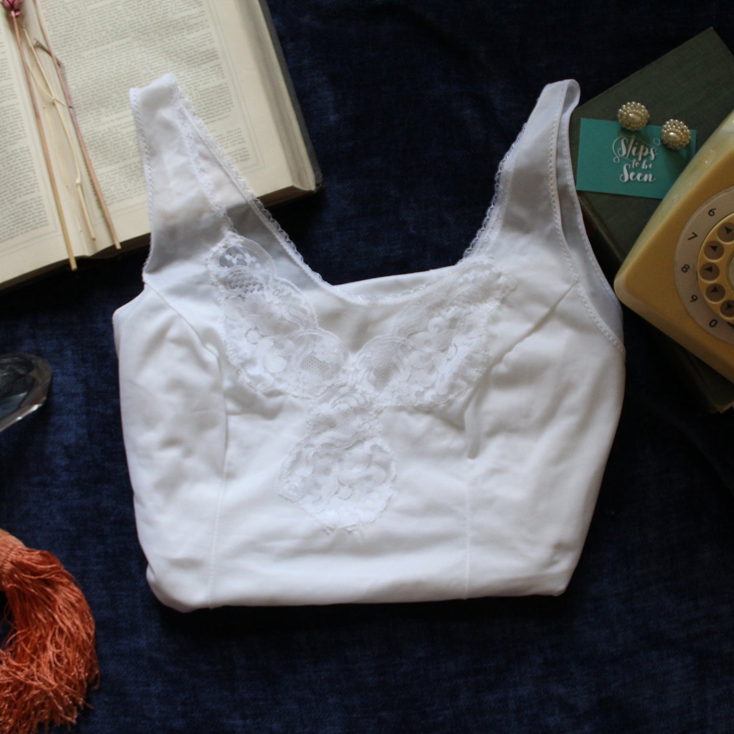 White slip with floral lace panels