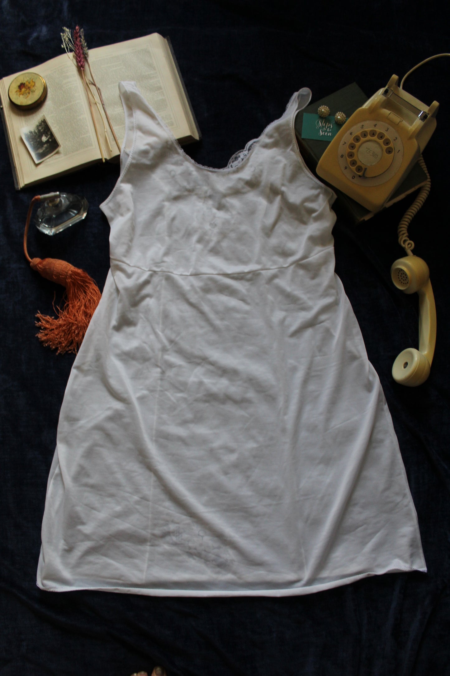 White slip with floral lace panels